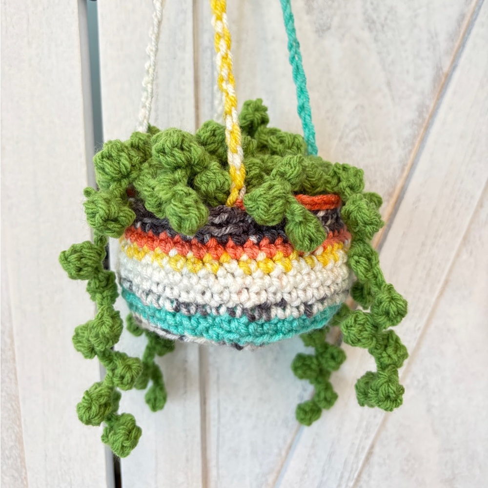 New Crochet Hanging String Of Pearls Plant Green Rainbow Planter Boho Home Decor